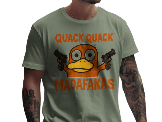 Quack Quack Duck T-Shirt, Funny Duck Shirt, Duck with Guns Tee, Meme Shirt, Popular Shirt, Trending T-Shirt, Gift for Duck Lovers - IconVexa