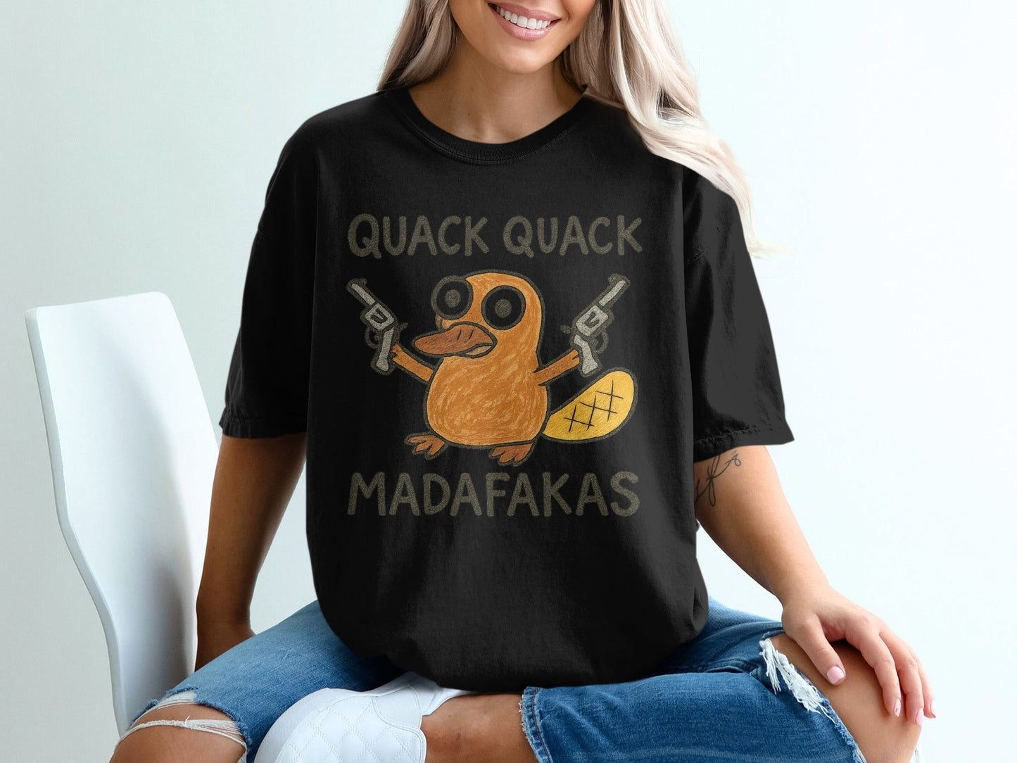 Quack Quack Madafakas T-Shirt, Funny Platypus T Shirt, Gangster Animal Shirt, Quirky Gift Tee, Trendy Outfit, Cool Graphic T-Shirt, Animal - IconVexa