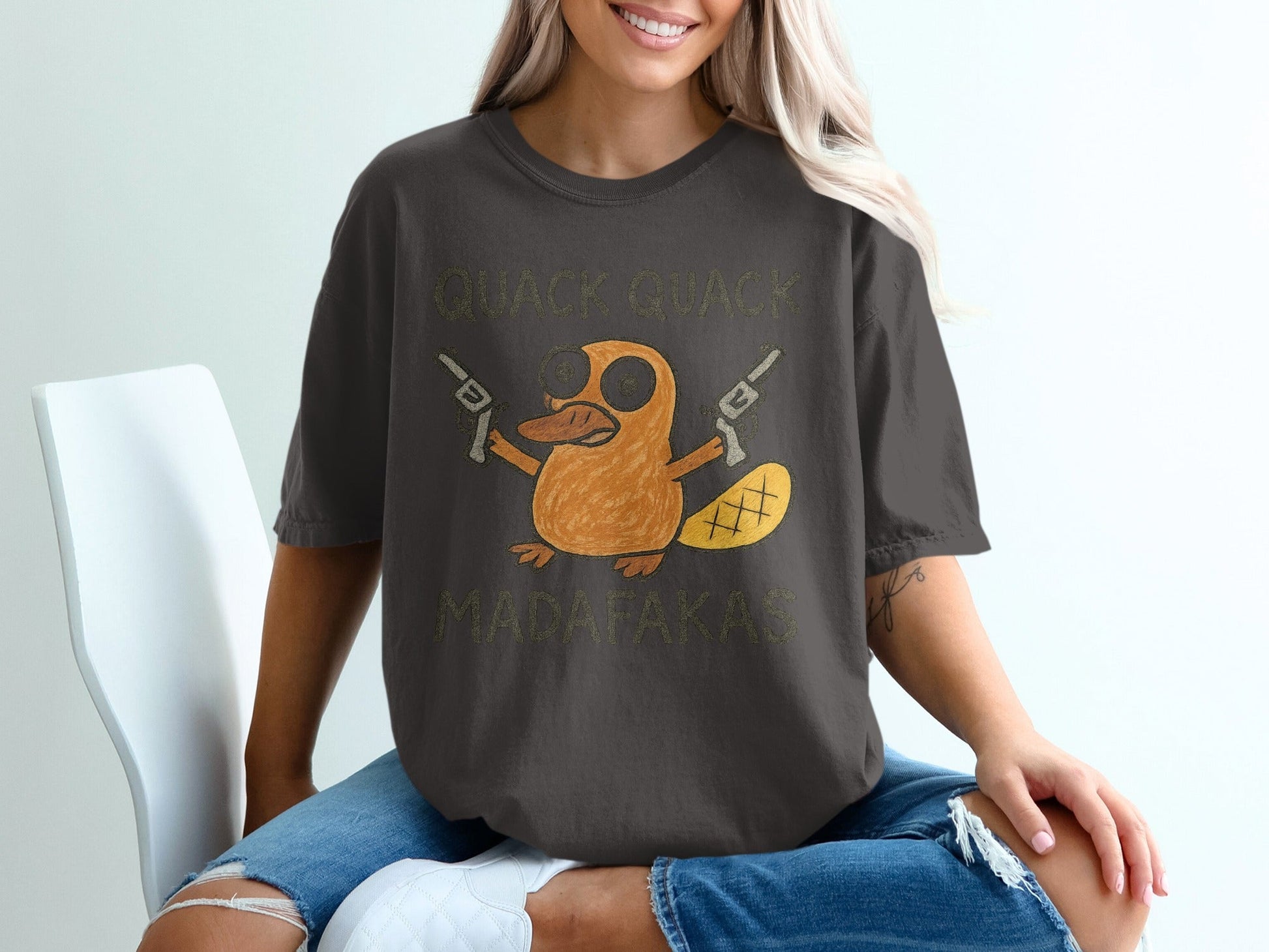 Quack Quack Madafakas T-Shirt, Funny Platypus T Shirt, Gangster Animal Shirt, Quirky Gift Tee, Trendy Outfit, Cool Graphic T-Shirt, Animal - IconVexa