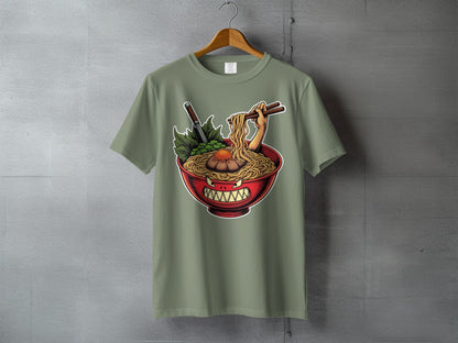 Ramen T-Shirt, Angry Bowl, Japanese Food, Anime Shirt, Cool Graphic Tee, Foodie Gift, Funny T-Shirt, Unique Design T-Shirt, Comfort T-Shirt - IconVexa