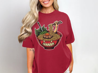 Ramen T-Shirt, Angry Bowl, Japanese Food, Anime Shirt, Cool Graphic Tee, Foodie Gift, Funny T-Shirt, Unique Design T-Shirt, Comfort T-Shirt - IconVexa