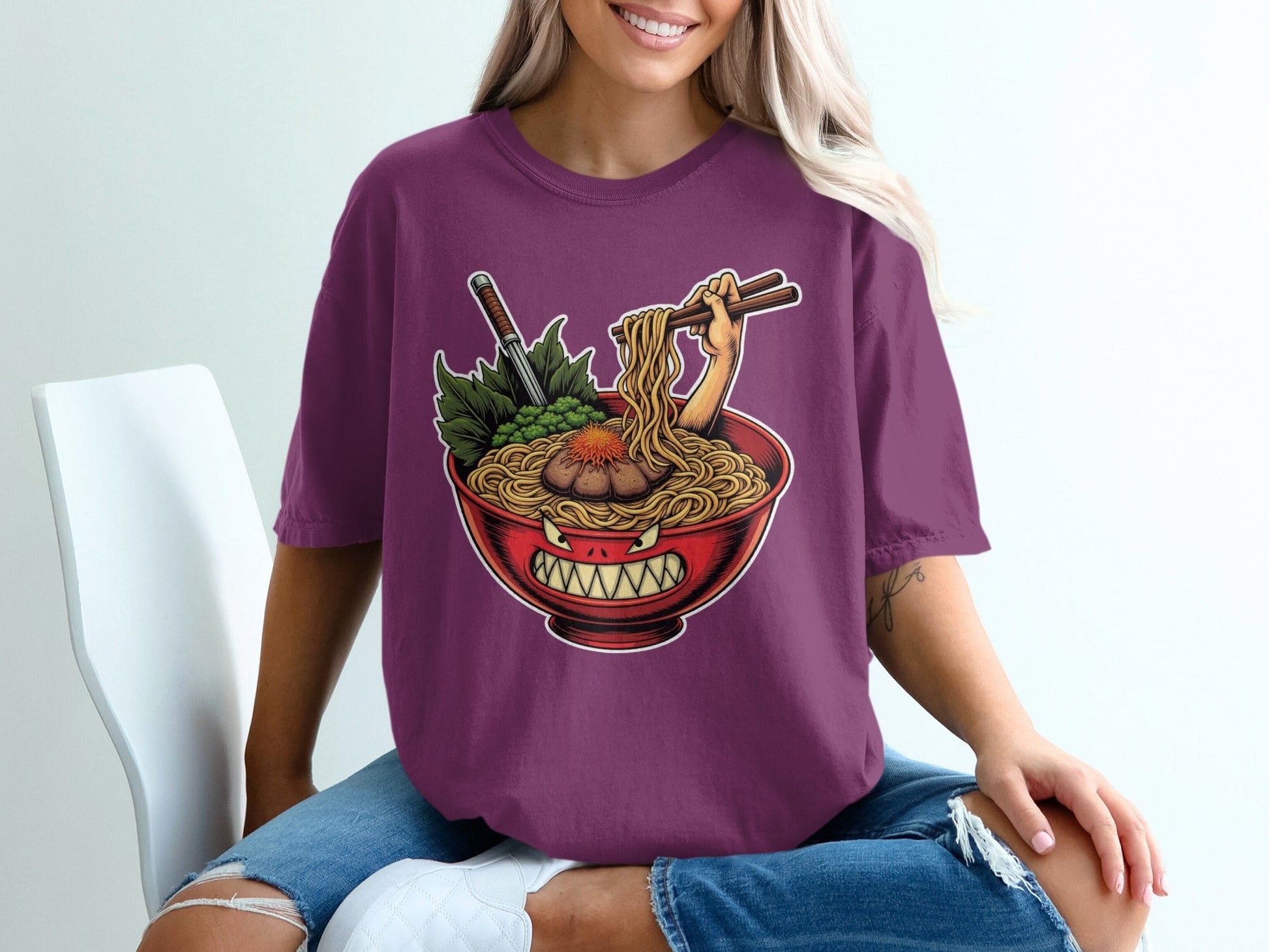 Ramen T-Shirt, Angry Bowl, Japanese Food, Anime Shirt, Cool Graphic Tee, Foodie Gift, Funny T-Shirt, Unique Design T-Shirt, Comfort T-Shirt - IconVexa