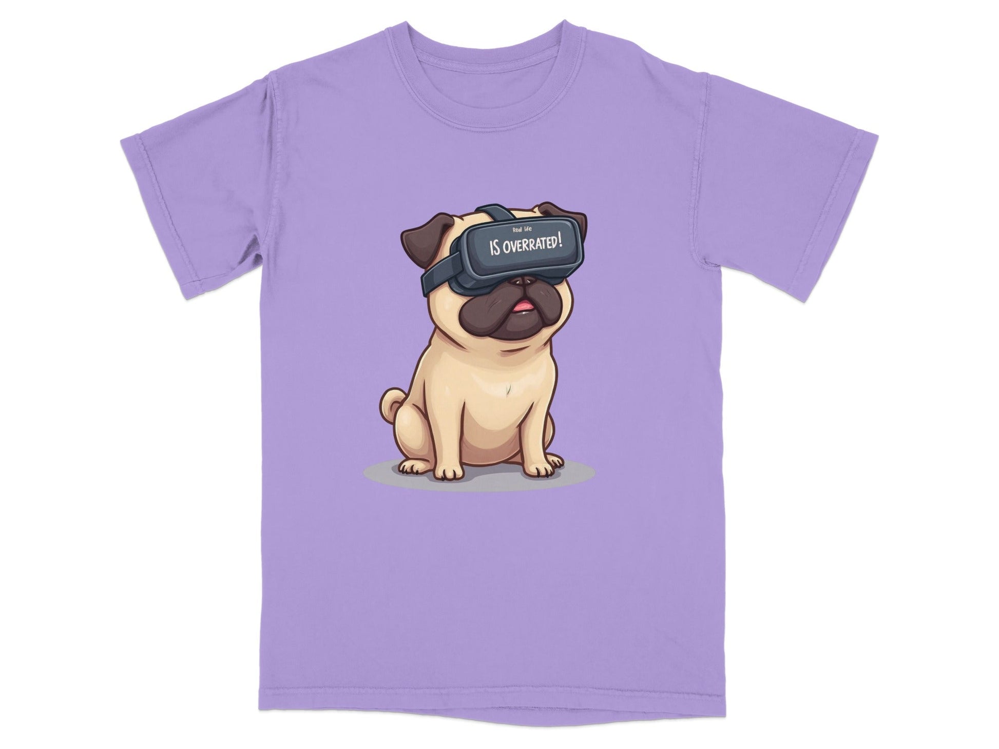 Real Life Is Overrated VR Pug Funny Design T-Shirt - IconVexa