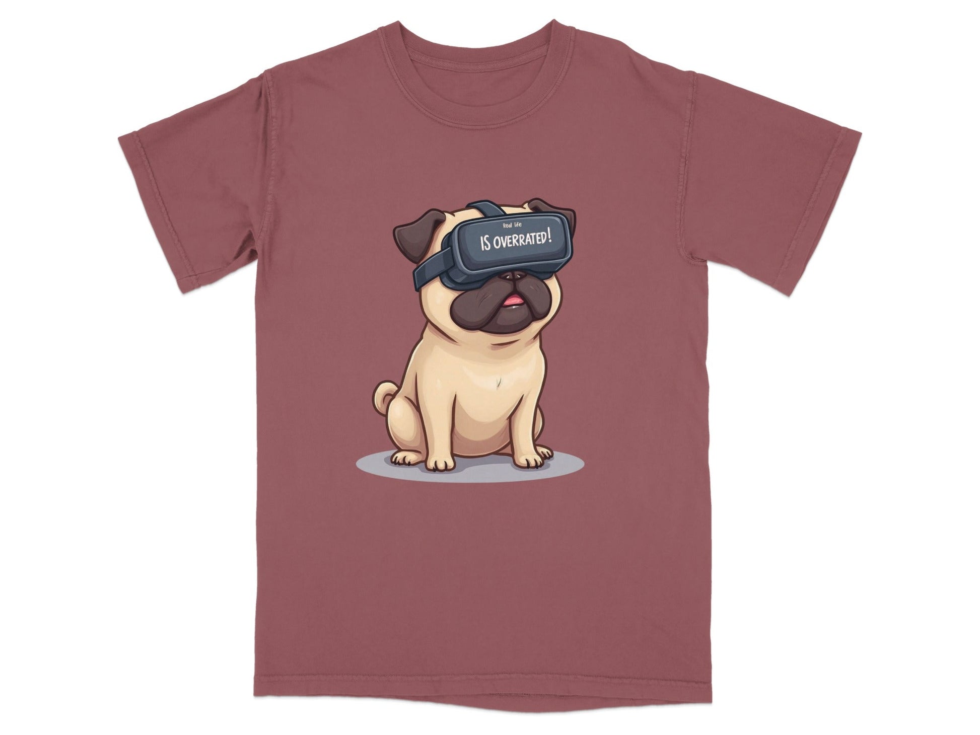 Real Life Is Overrated VR Pug Funny Design T-Shirt - IconVexa