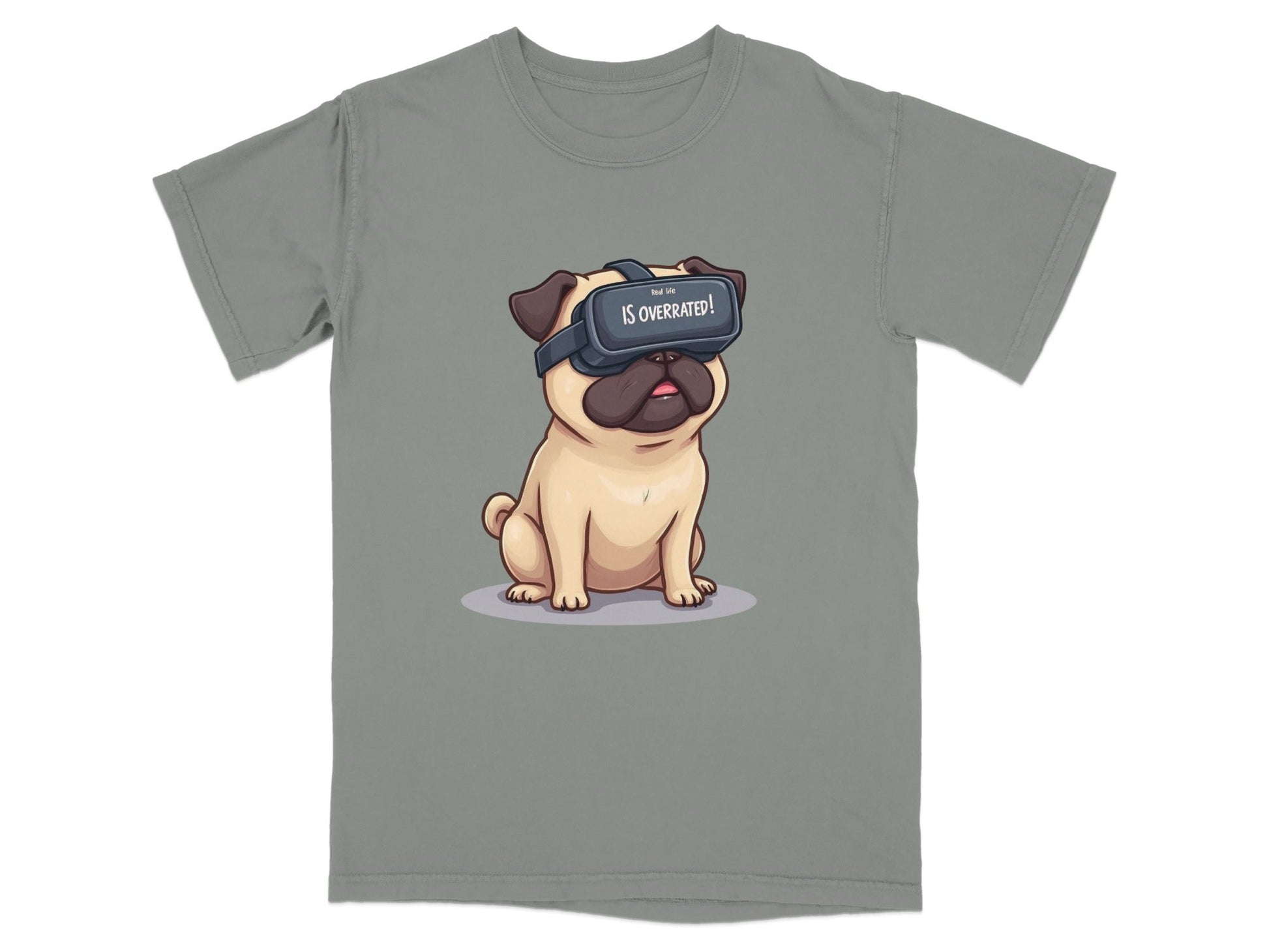 Real Life Is Overrated VR Pug Funny Design T-Shirt - IconVexa