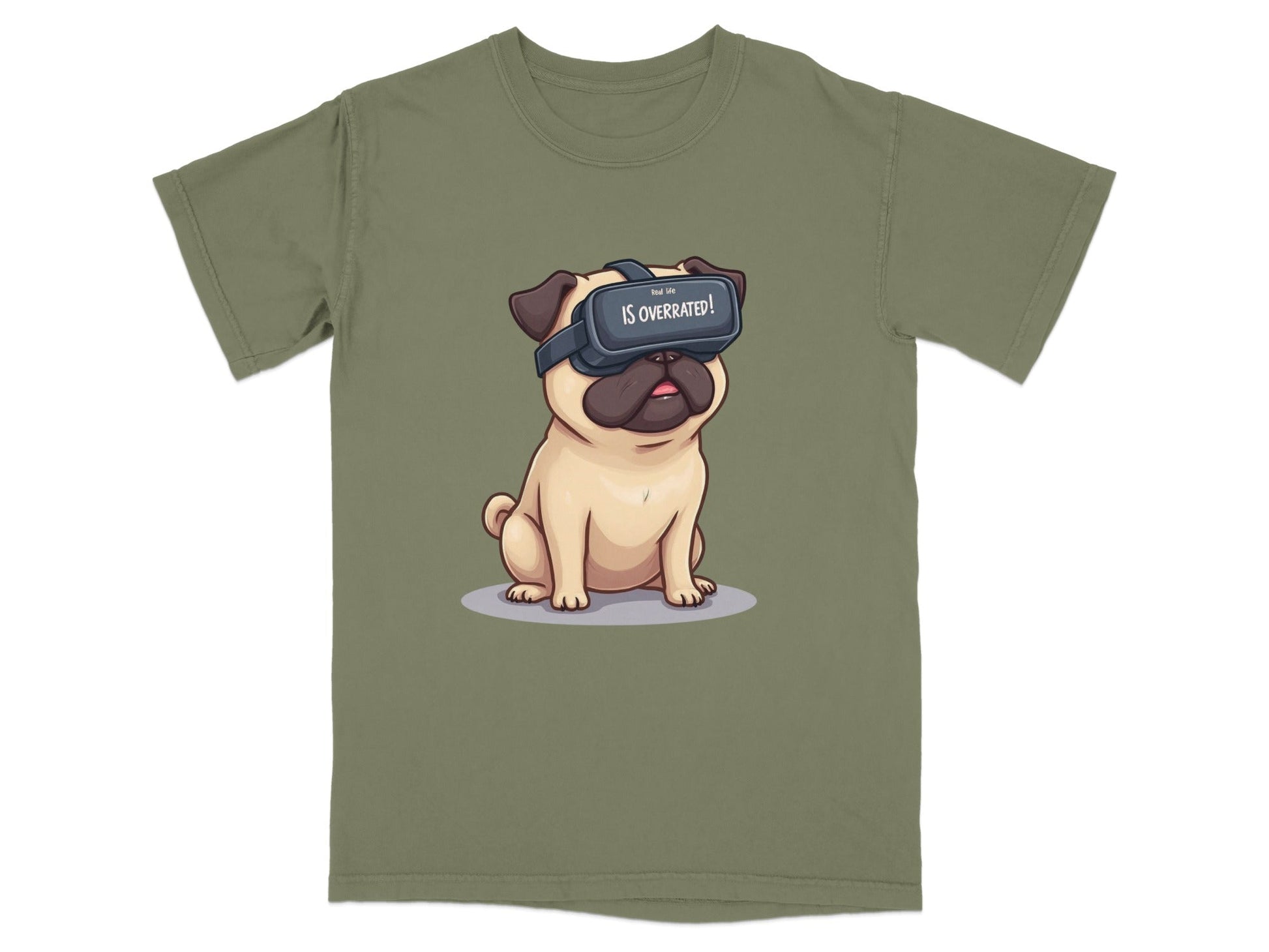 Real Life Is Overrated VR Pug Funny Design T-Shirt - IconVexa