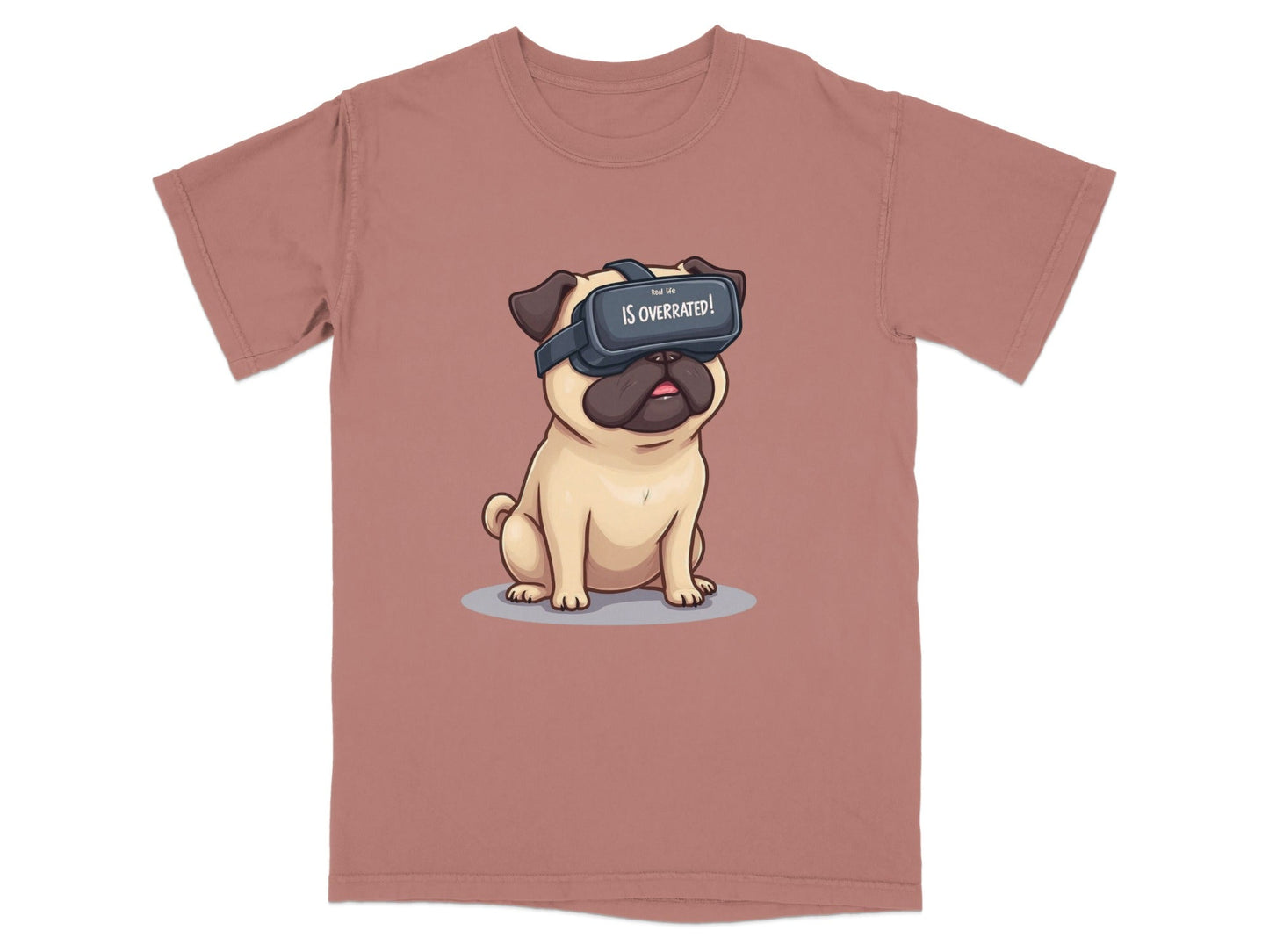Real Life Is Overrated VR Pug Funny Design T-Shirt - IconVexa