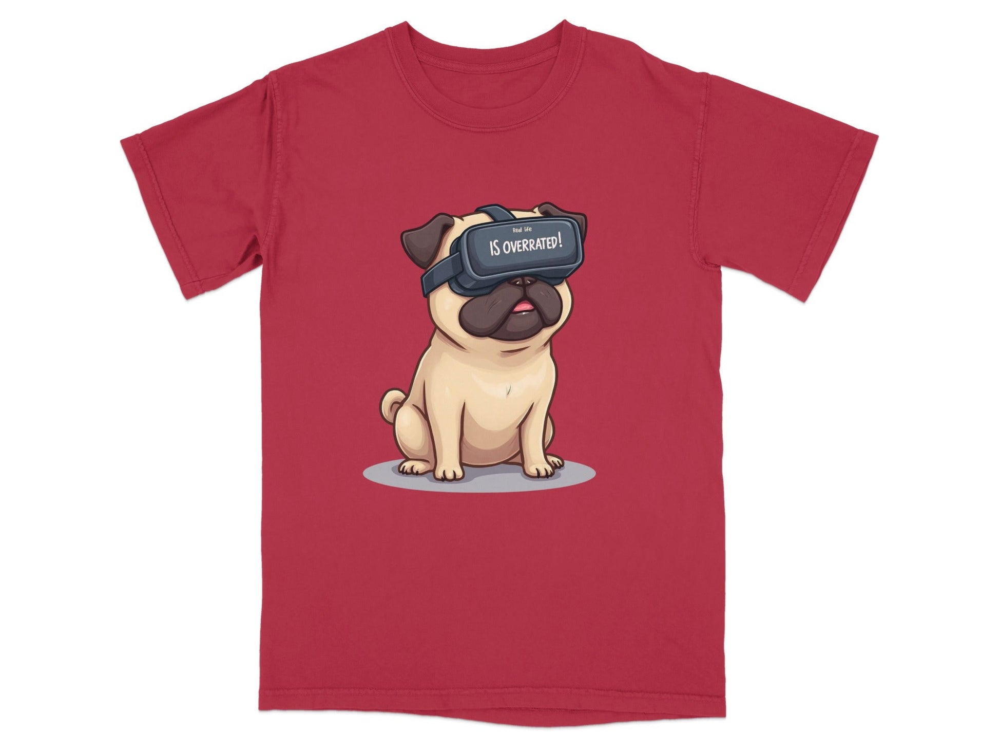 Real Life Is Overrated VR Pug Funny Design T-Shirt - IconVexa
