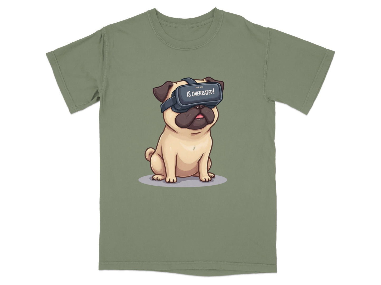 Real Life Is Overrated VR Pug Funny Design T-Shirt - IconVexa