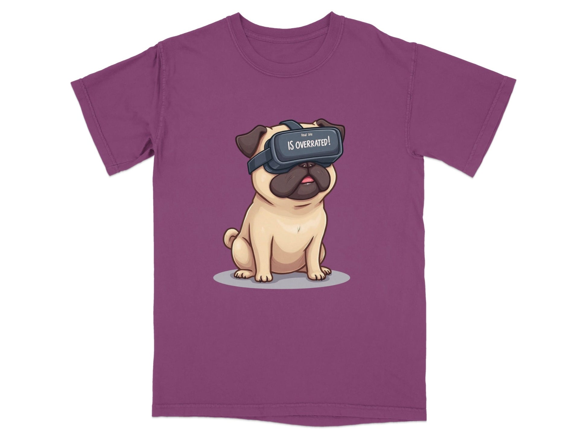 Real Life Is Overrated VR Pug Funny Design T-Shirt - IconVexa