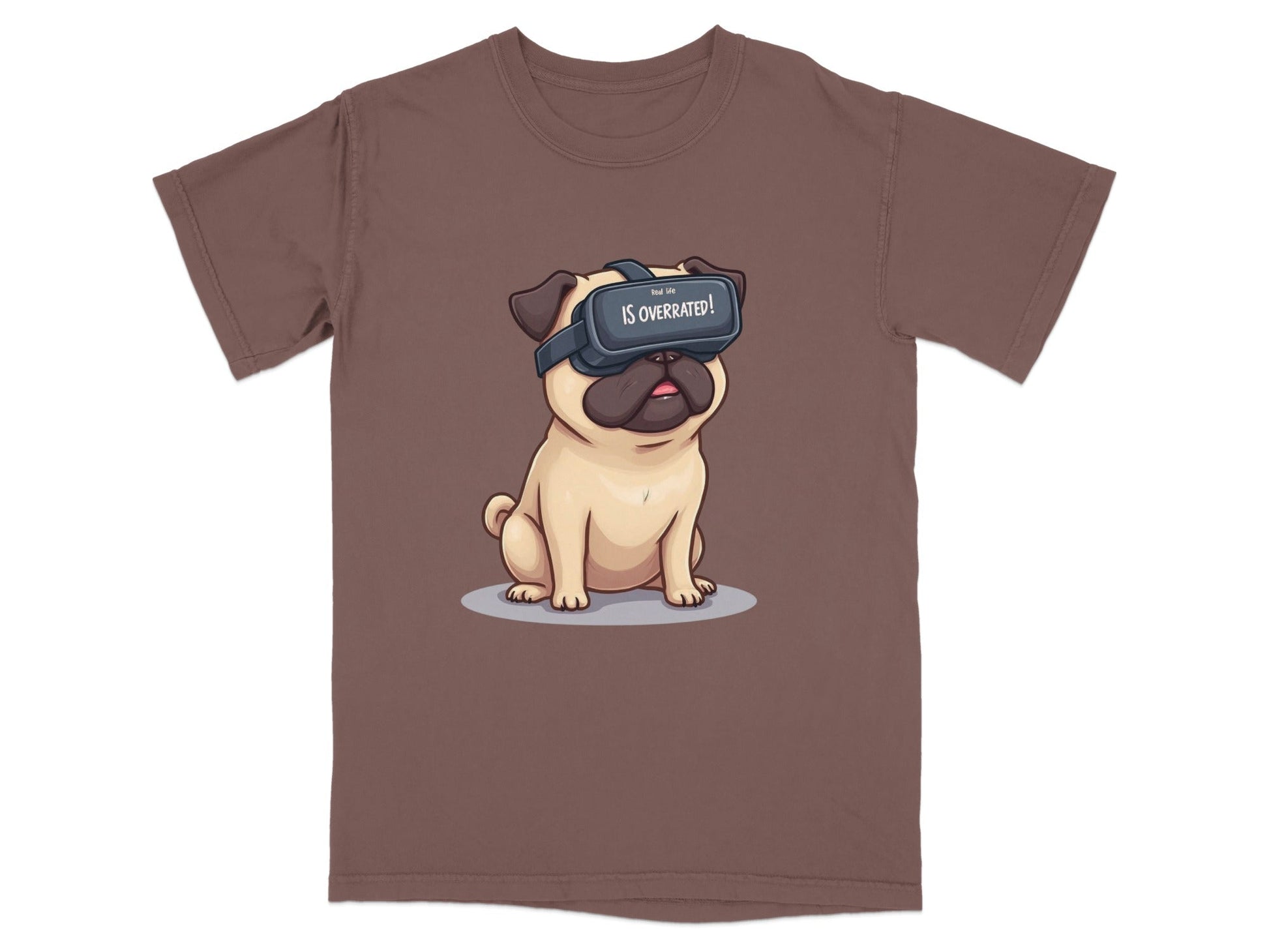 Real Life Is Overrated VR Pug Funny Design T-Shirt - IconVexa