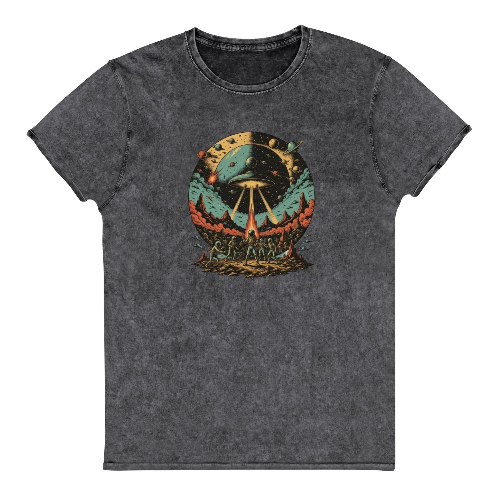 Retro Alien Abduction T-Shirt | Space Battle Graphic Tee | Vintage Sci - Fi Astronaut Shirt - IconVexa