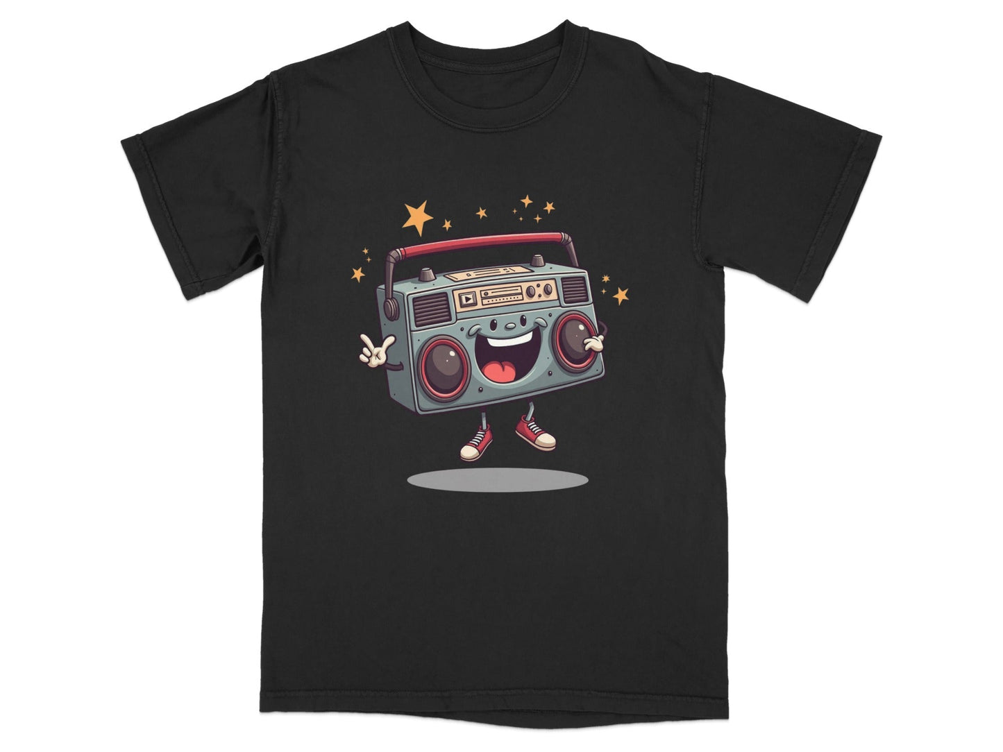 Retro Radio Boombox Smiling Cartoon Character Graphic T-Shirt - IconVexa