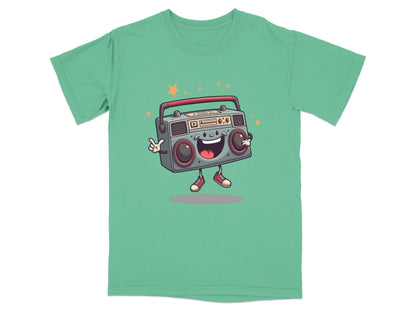 Retro Radio Boombox Smiling Cartoon Character Graphic T-Shirt - IconVexa