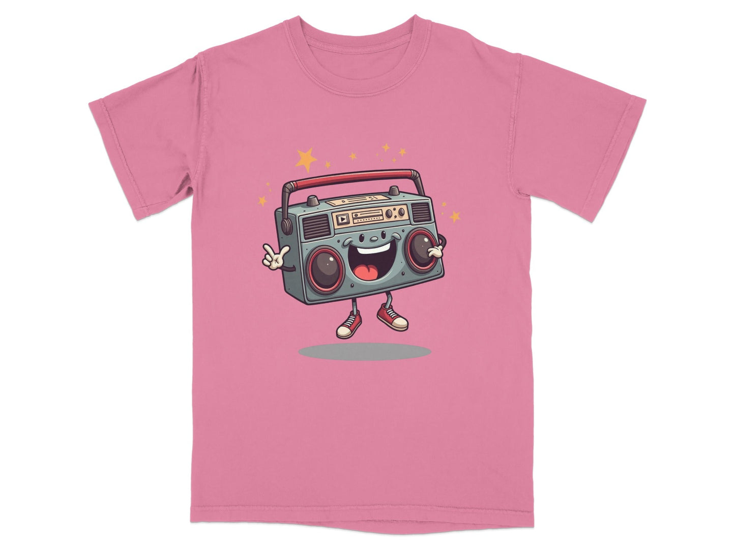 Retro Radio Boombox Smiling Cartoon Character Graphic T-Shirt - IconVexa