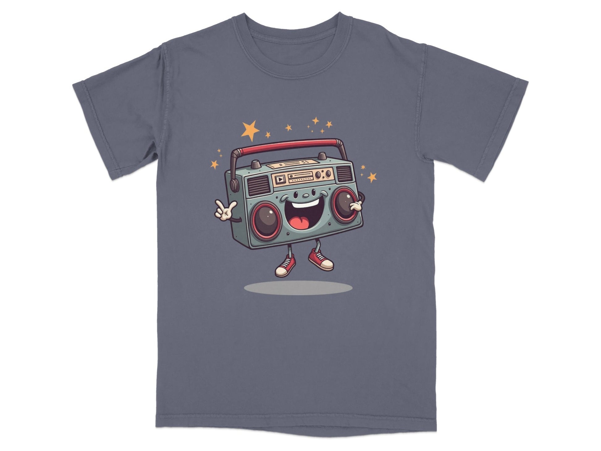 Retro Radio Boombox Smiling Cartoon Character Graphic T-Shirt - IconVexa