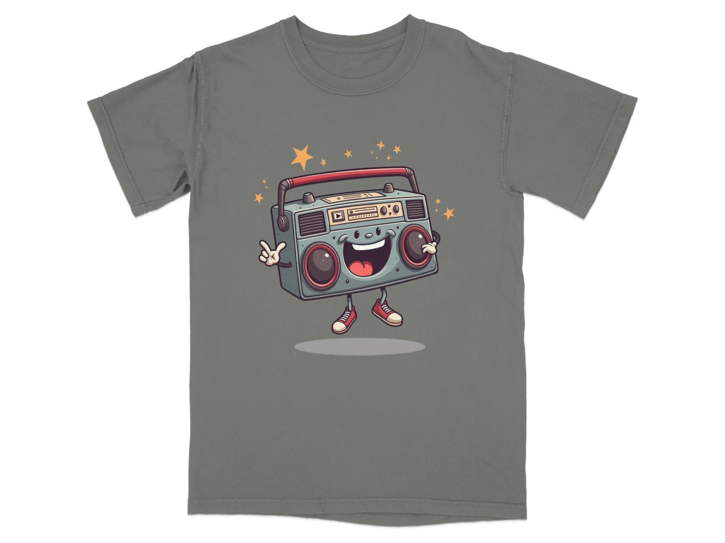 Retro Radio Boombox Smiling Cartoon Character Graphic T-Shirt - IconVexa
