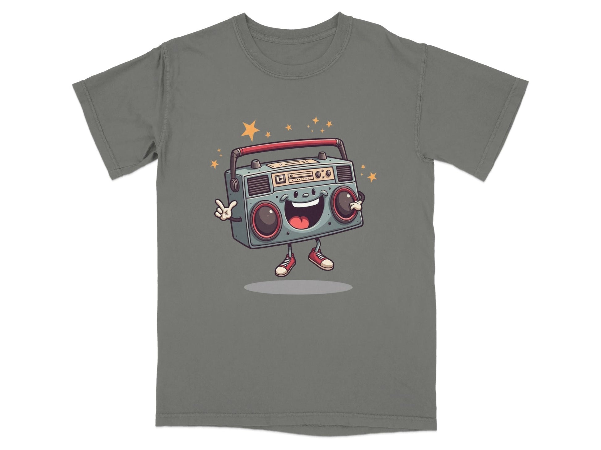 Retro Radio Boombox Smiling Cartoon Character Graphic T-Shirt - IconVexa