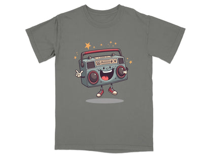 Retro Radio Boombox Smiling Cartoon Character Graphic T-Shirt - IconVexa