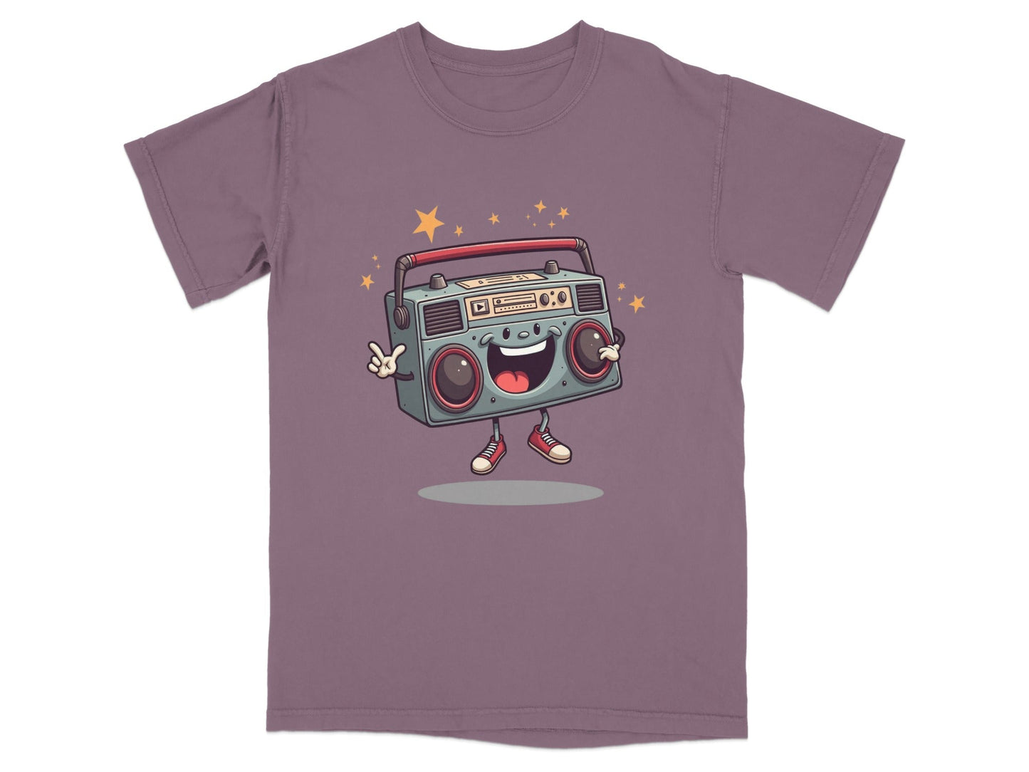 Retro Radio Boombox Smiling Cartoon Character Graphic T-Shirt - IconVexa