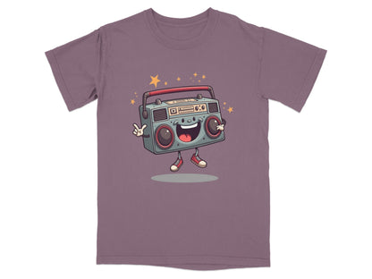 Retro Radio Boombox Smiling Cartoon Character Graphic T-Shirt - IconVexa