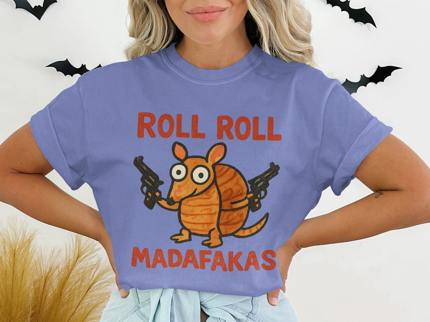 Roll Roll Madafakas T-Shirt, Funny Armadillo Tee, Animal Graphic Shirt, Novelty Gift T-Shirt, Humor Tee, Gangster Armadillo T-Shirt - IconVexa