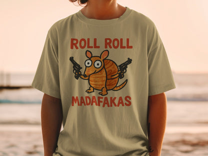 Roll Roll Madafakas T-Shirt, Funny Armadillo Tee, Animal Graphic Shirt, Novelty Gift T-Shirt, Humor Tee, Gangster Armadillo T-Shirt - IconVexa