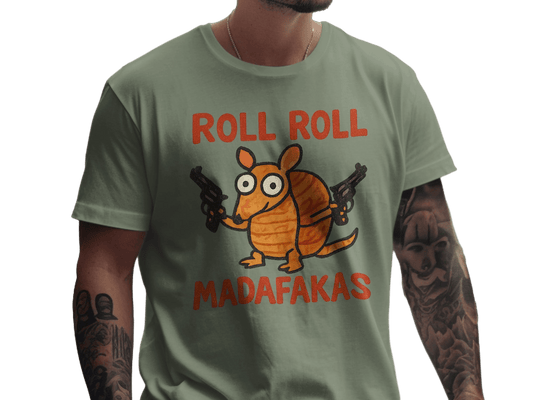 Roll Roll Madafakas T-Shirt, Funny Armadillo Tee, Animal Graphic Shirt, Novelty Gift T-Shirt, Humor Tee, Gangster Armadillo T-Shirt - IconVexa