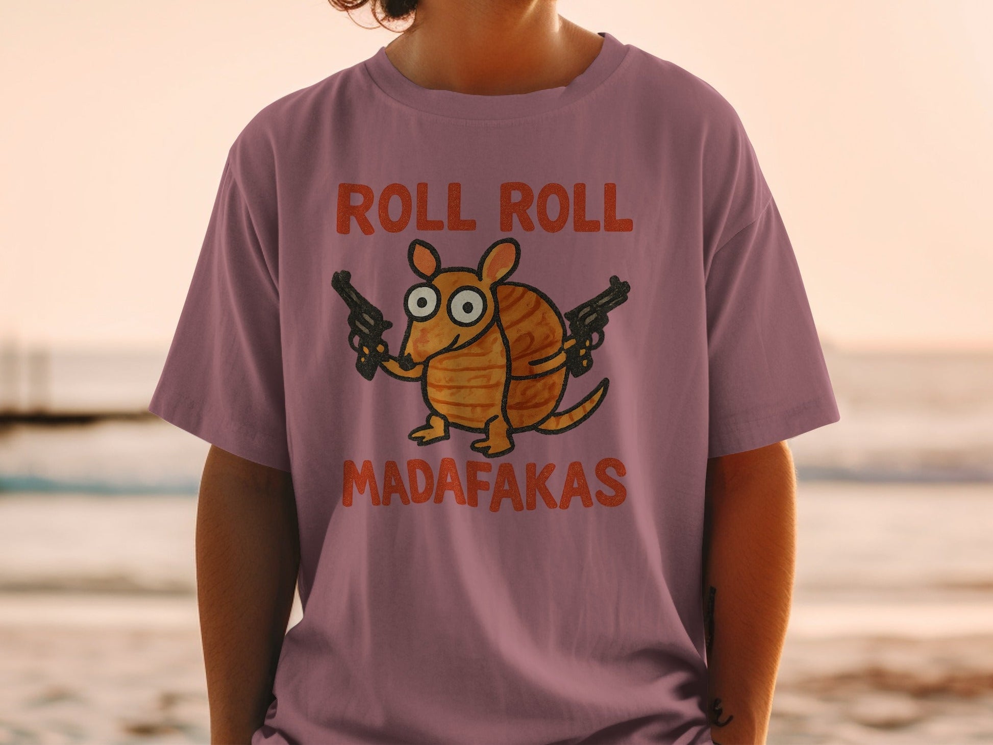Roll Roll Madafakas T-Shirt, Funny Armadillo Tee, Animal Graphic Shirt, Novelty Gift T-Shirt, Humor Tee, Gangster Armadillo T-Shirt - IconVexa
