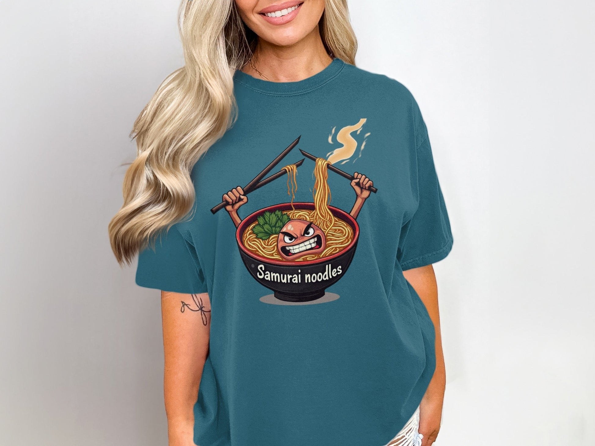 Samurai Noodles Furious Meal Funny Graphic Image T-Shirt - IconVexa
