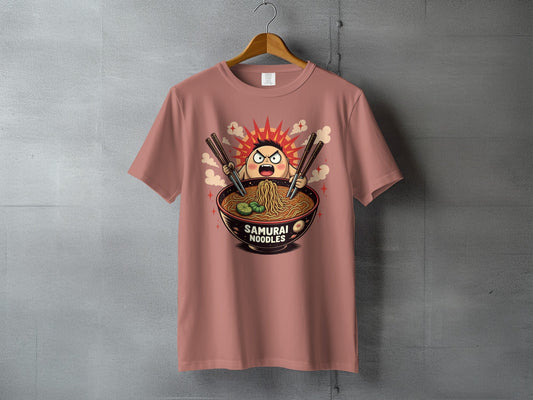 Samurai Noodles Ramen Funny Manga Graphic Cartoon T-Shirt - IconVexa