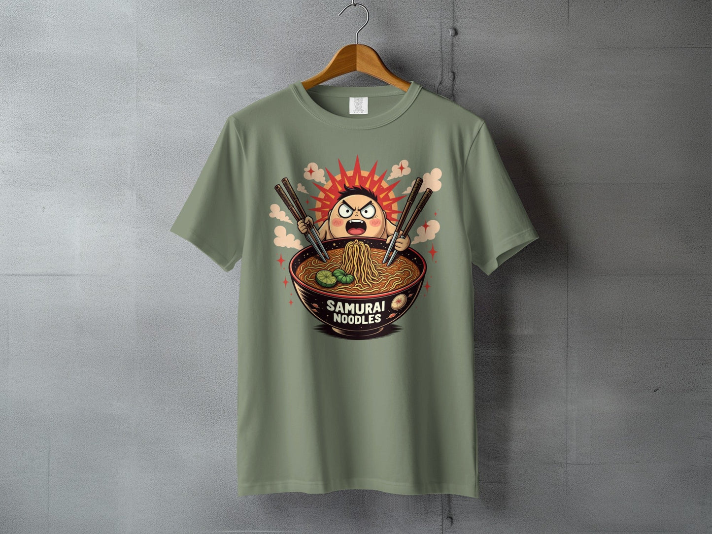 Samurai Noodles Ramen Funny Manga Graphic Cartoon T-Shirt - IconVexa
