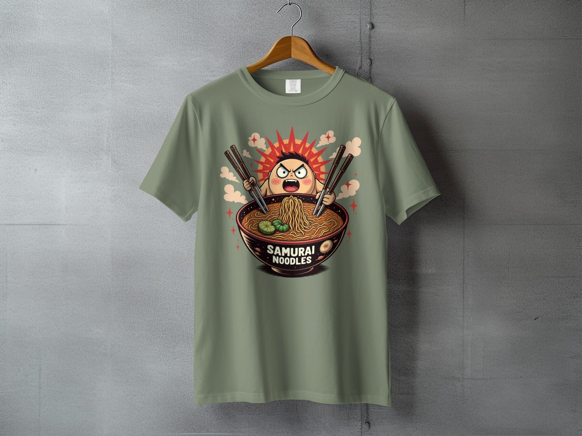 Samurai Noodles Ramen Funny Manga Graphic Cartoon T-Shirt - IconVexa