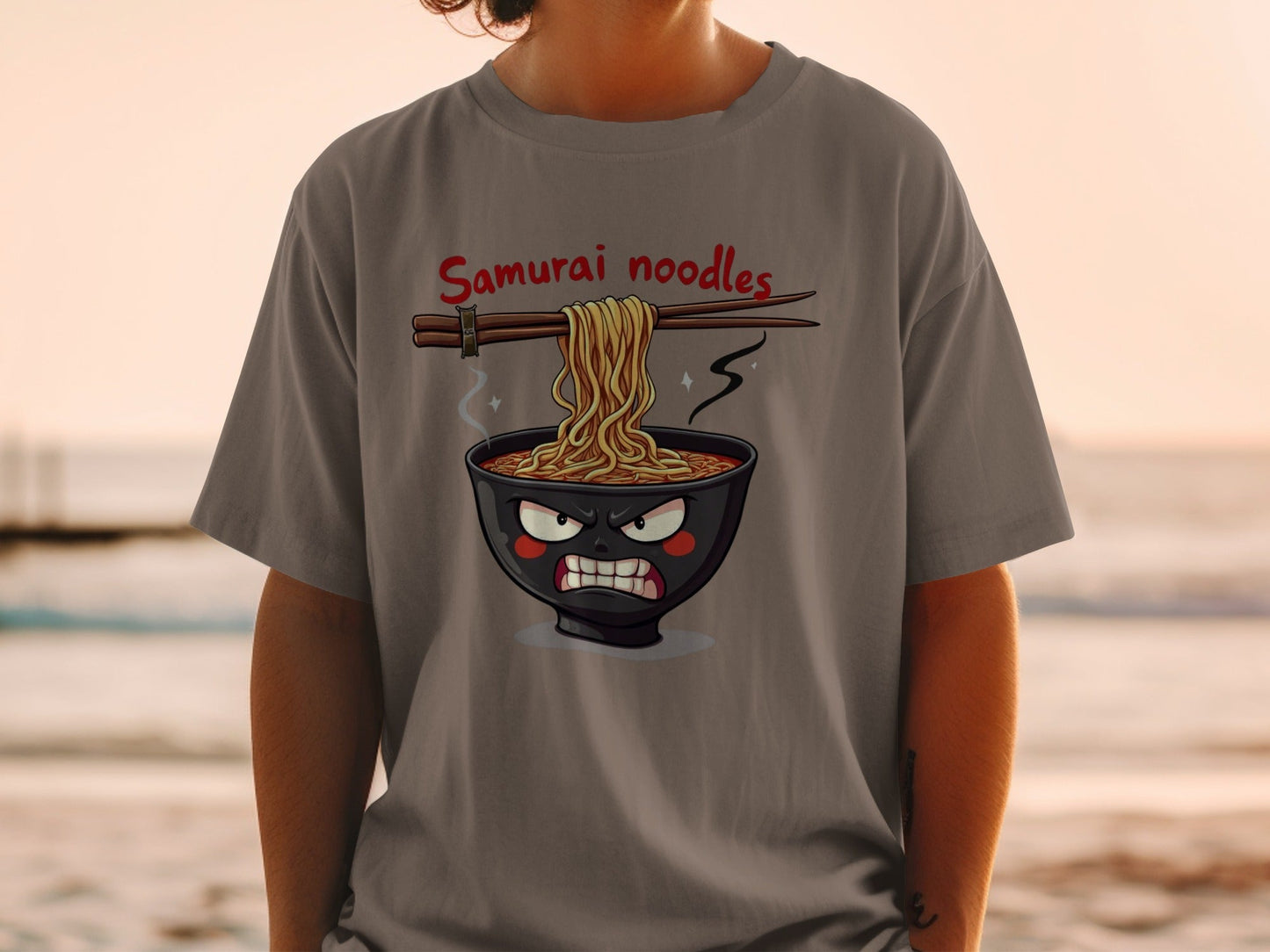 Samurai Noodles T-Shirt, Angry Ramen Bowl Shirt, Japanese Food Tee, Funny Noodle Shirt, Anime Shirt, Food Lover Gift, Unique T-Shirt Design - IconVexa