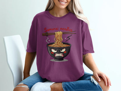 Samurai Noodles T-Shirt, Angry Ramen Bowl Shirt, Japanese Food Tee, Funny Noodle Shirt, Anime Shirt, Food Lover Gift, Unique T-Shirt Design - IconVexa