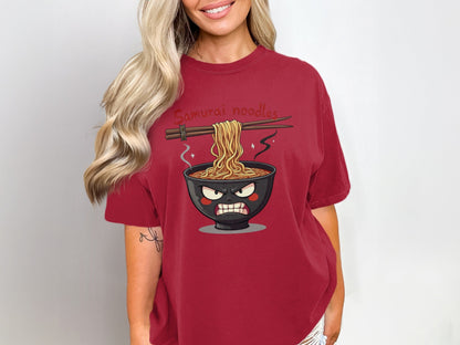 Samurai Noodles T-Shirt, Angry Ramen Bowl Shirt, Japanese Food Tee, Funny Noodle Shirt, Anime Shirt, Food Lover Gift, Unique T-Shirt Design - IconVexa