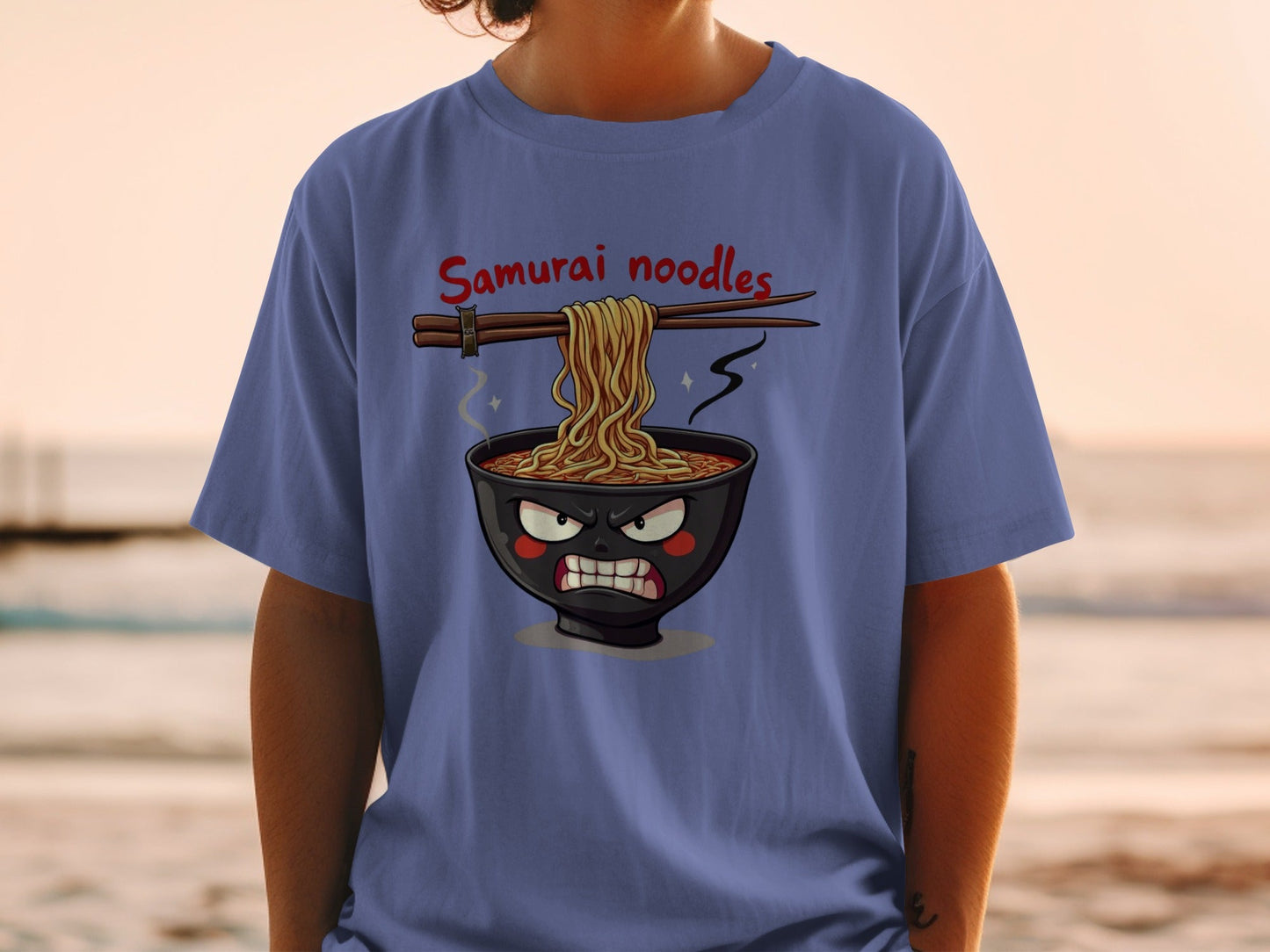 Samurai Noodles T-Shirt, Angry Ramen Bowl Shirt, Japanese Food Tee, Funny Noodle Shirt, Anime Shirt, Food Lover Gift, Unique T-Shirt Design - IconVexa