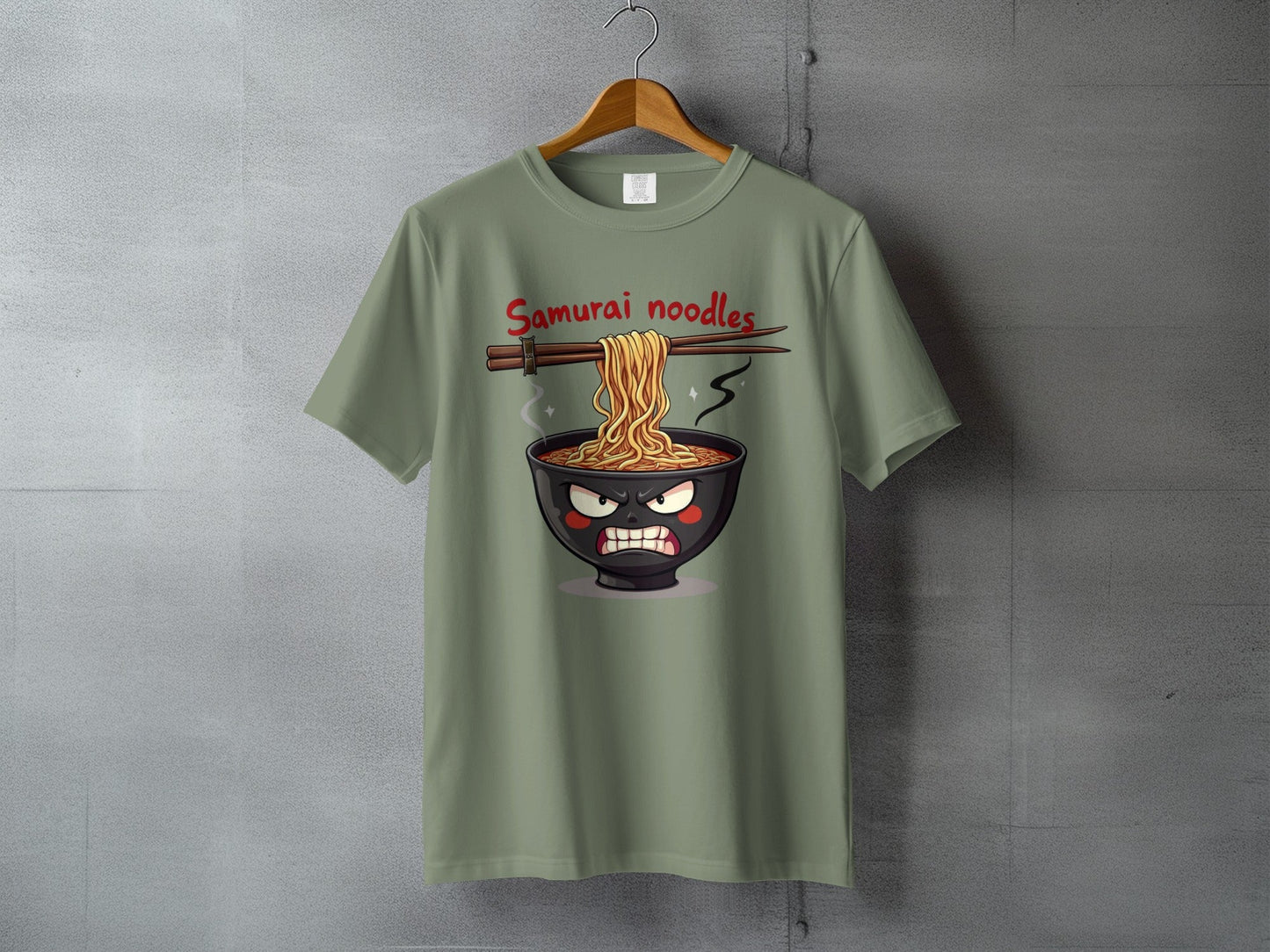 Samurai Noodles T-Shirt, Angry Ramen Bowl Shirt, Japanese Food Tee, Funny Noodle Shirt, Anime Shirt, Food Lover Gift, Unique T-Shirt Design - IconVexa