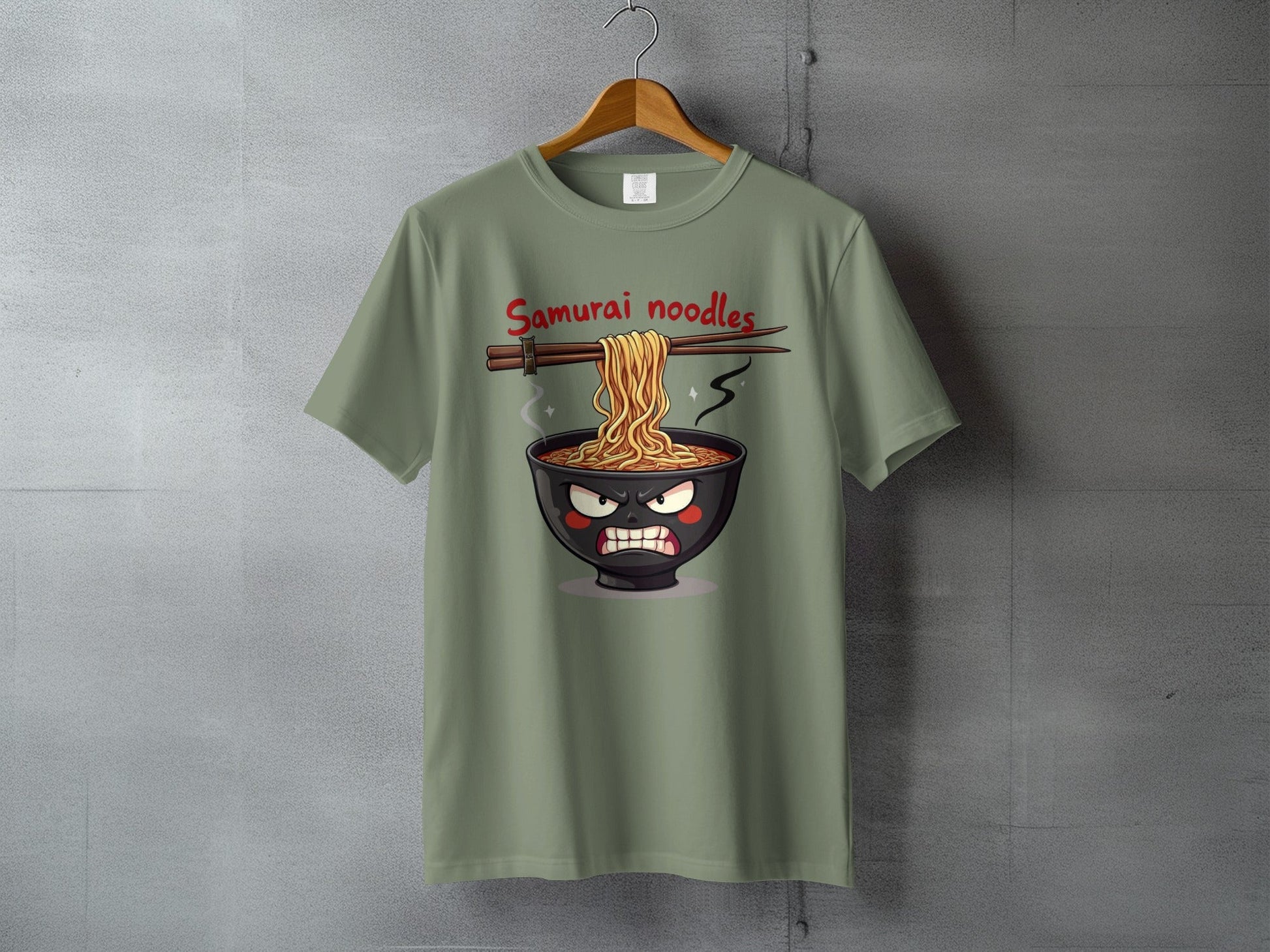 Samurai Noodles T-Shirt, Angry Ramen Bowl Shirt, Japanese Food Tee, Funny Noodle Shirt, Anime Shirt, Food Lover Gift, Unique T-Shirt Design - IconVexa