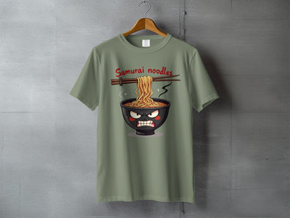 Samurai Noodles T-Shirt, Angry Ramen Bowl Shirt, Japanese Food Tee, Funny Noodle Shirt, Anime Shirt, Food Lover Gift, Unique T-Shirt Design - IconVexa