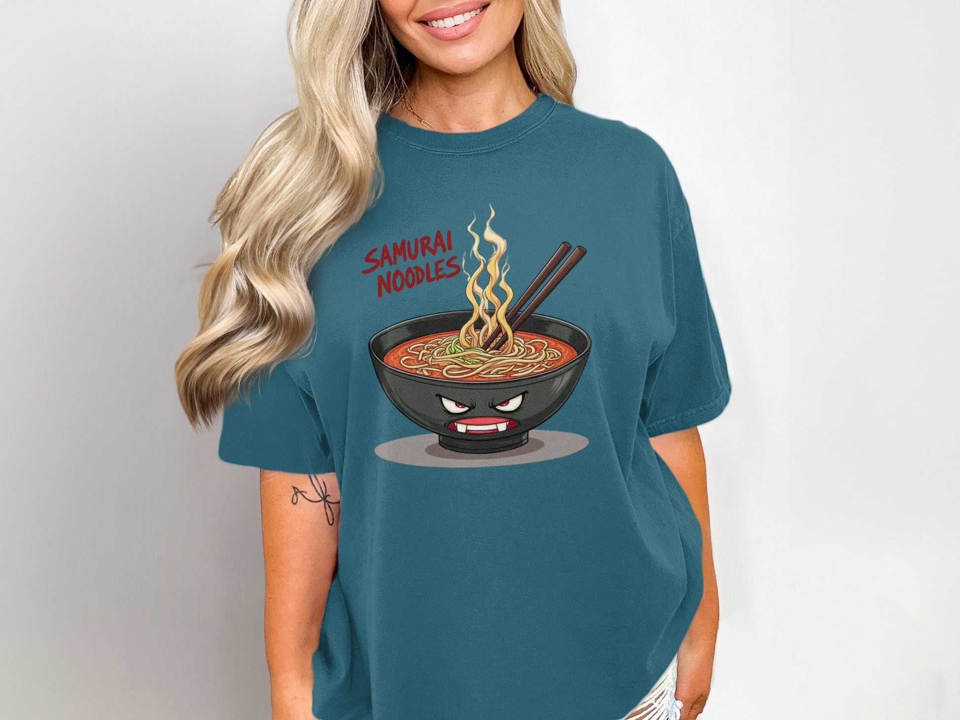 Samurai Noodles T-Shirt, Anime Ramen Shirt, Japanese Food Tee, Funny Food Shirt, Graphic Tee, Gift for Foodie, Unisex T-Shirt - IconVexa