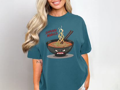 Samurai Noodles T-Shirt, Anime Ramen Shirt, Japanese Food Tee, Funny Food Shirt, Graphic Tee, Gift for Foodie, Unisex T-Shirt - IconVexa