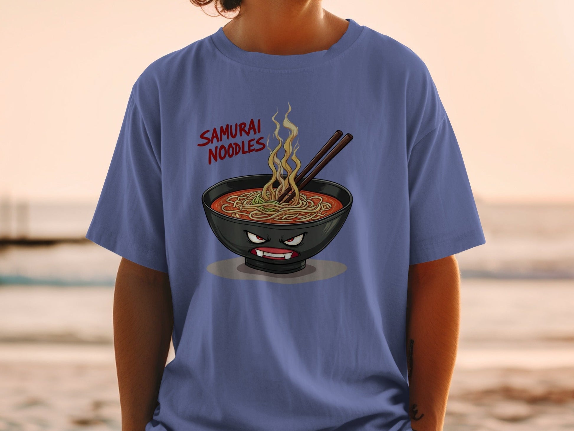Samurai Noodles T-Shirt, Anime Ramen Shirt, Japanese Food Tee, Funny Food Shirt, Graphic Tee, Gift for Foodie, Unisex T-Shirt - IconVexa