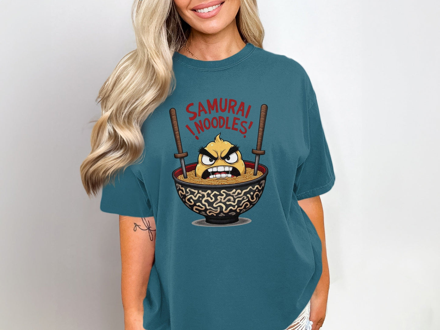 Samurai Noodles T-Shirt, Funny Food Shirt, Ramen T-Shirt, Japanese Food T-Shirt, Anime Shirt, Foodie Gift, Unique T-Shirt, Gift for Ramen - IconVexa