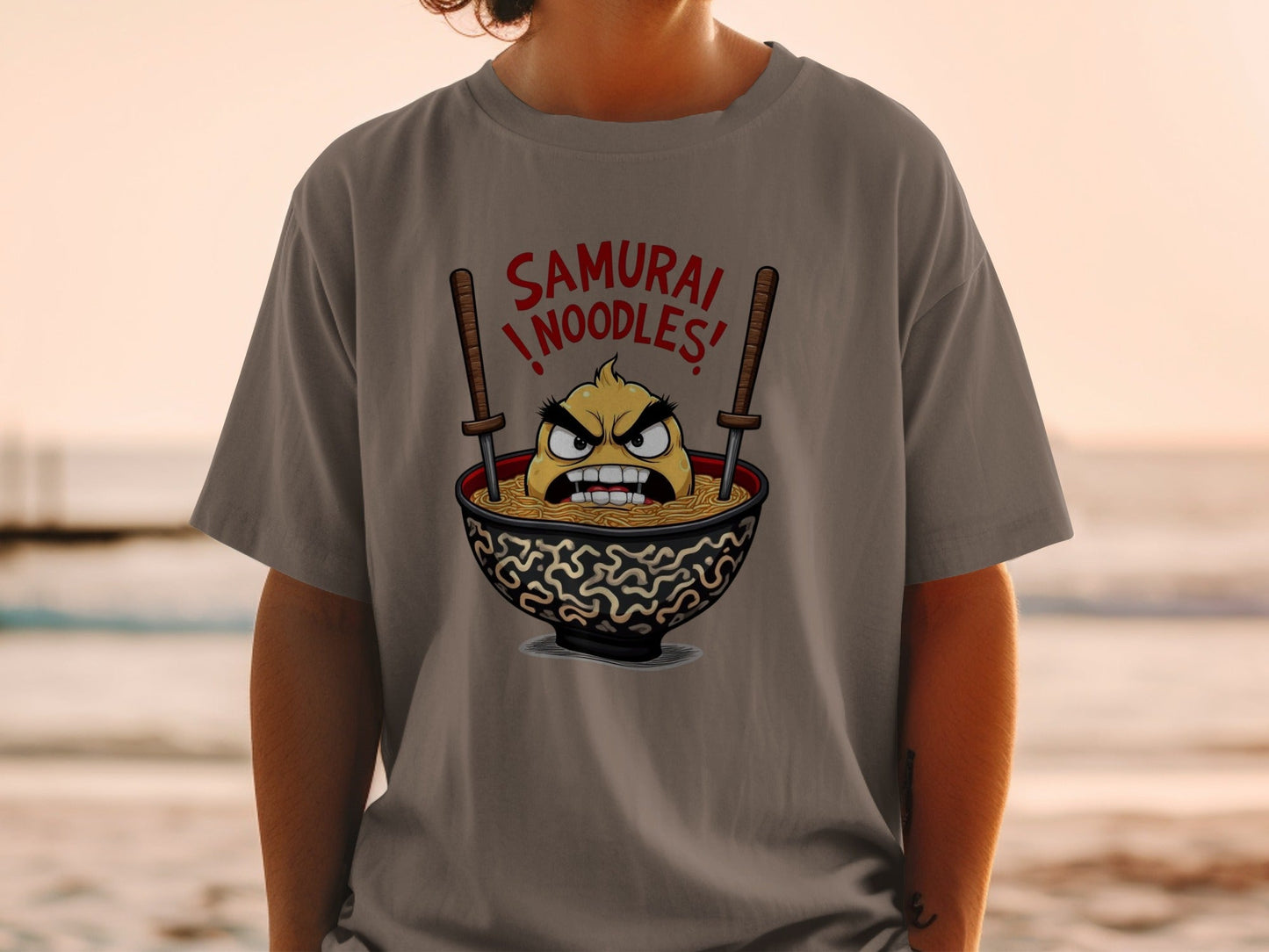 Samurai Noodles T-Shirt, Funny Food Shirt, Ramen T-Shirt, Japanese Food T-Shirt, Anime Shirt, Foodie Gift, Unique T-Shirt, Gift for Ramen - IconVexa