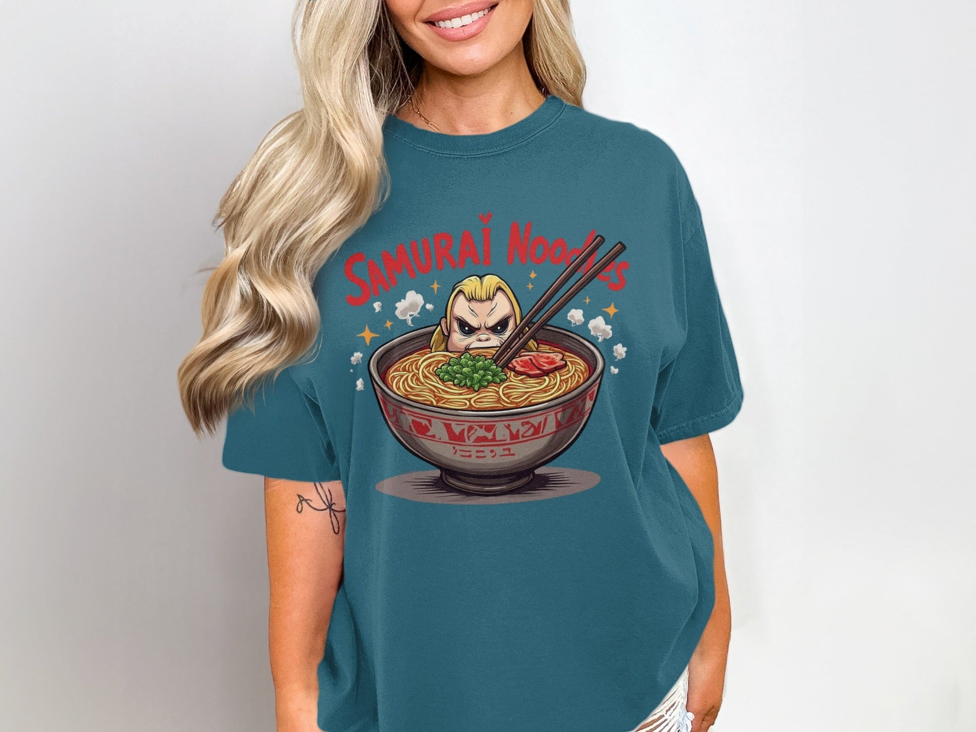 Samurai Noodles T Shirt, Funny Foodie Tee, Ramen Lover Gift, Japanese Food Shirt, Anime Inspired T Shirt, Graphic Novelty Top, Cute T Shirt - IconVexa