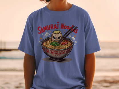 Samurai Noodles T Shirt, Funny Foodie Tee, Ramen Lover Gift, Japanese Food Shirt, Anime Inspired T Shirt, Graphic Novelty Top, Cute T Shirt - IconVexa