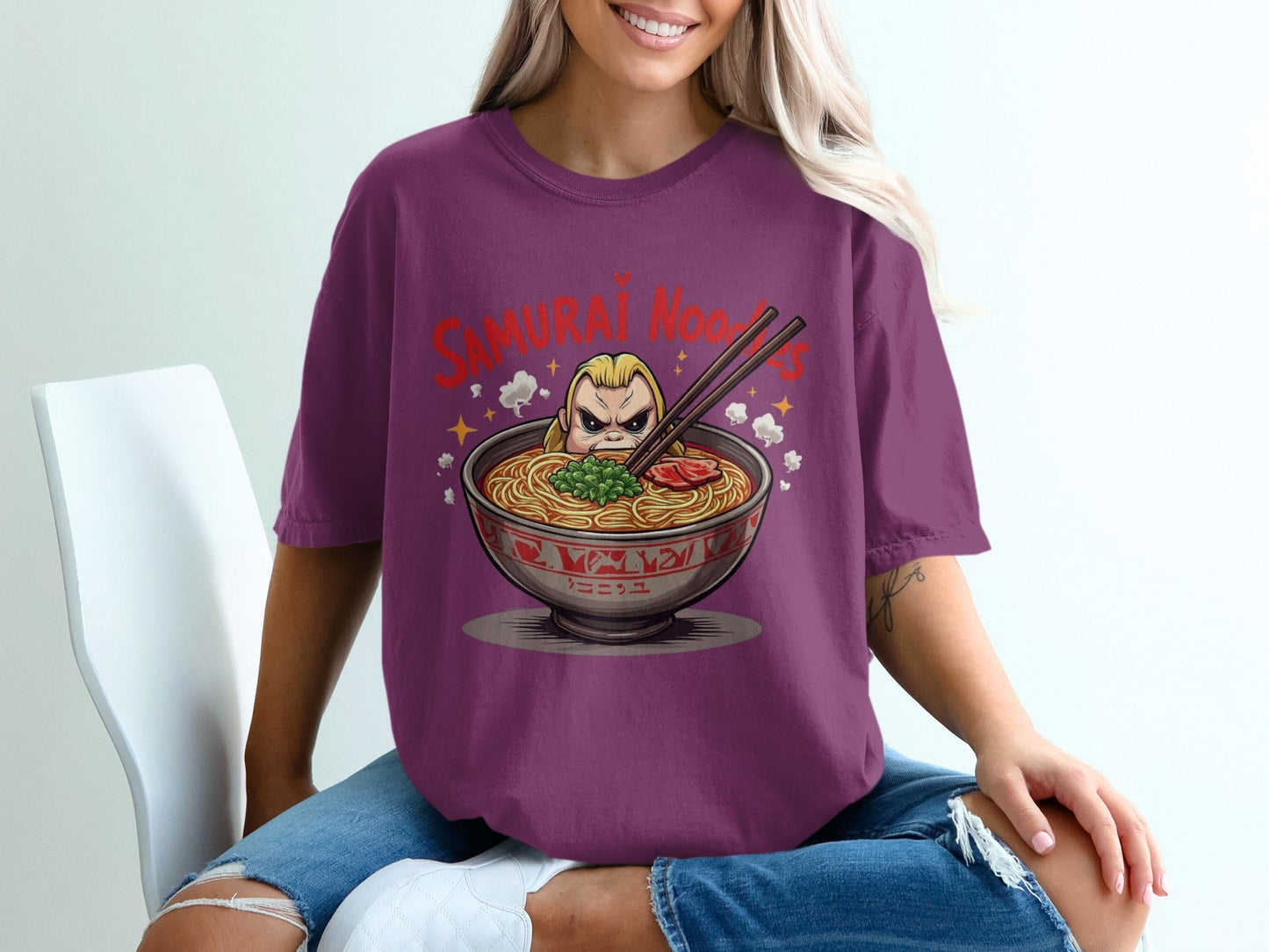 Samurai Noodles T Shirt, Funny Foodie Tee, Ramen Lover Gift, Japanese Food Shirt, Anime Inspired T Shirt, Graphic Novelty Top, Cute T Shirt - IconVexa