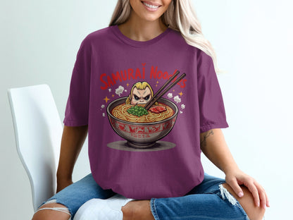 Samurai Noodles T Shirt, Funny Foodie Tee, Ramen Lover Gift, Japanese Food Shirt, Anime Inspired T Shirt, Graphic Novelty Top, Cute T Shirt - IconVexa