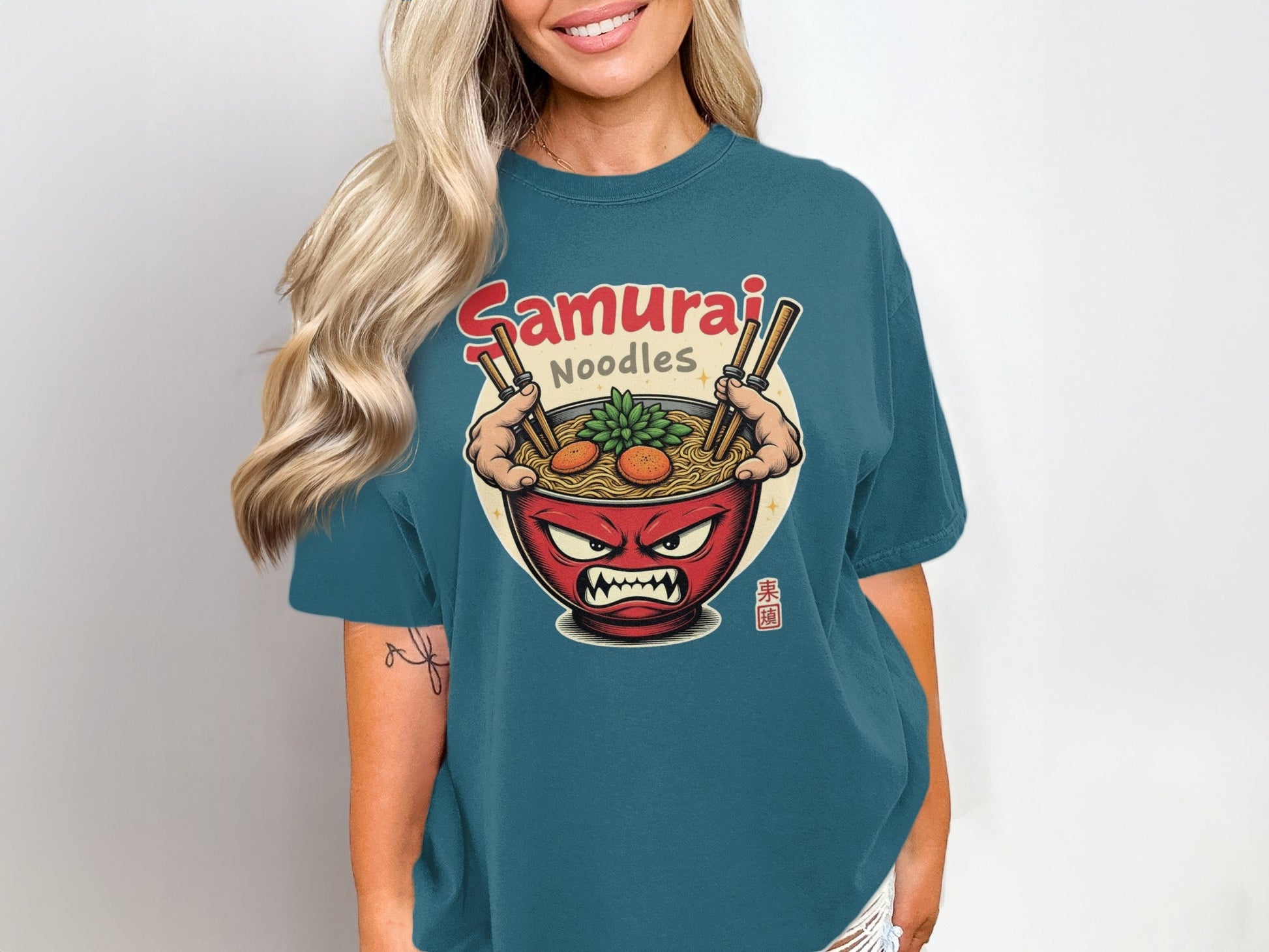 Samurai Noodles T-Shirt, Ramen Bowl, Japanese Food, Anime Style, Graphic Tee, Unique Design, Gift Idea, Manga Inspired, Casual Wear, Foodie - IconVexa